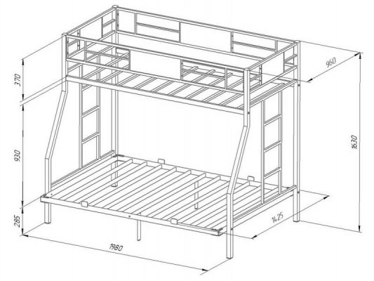Кровать двухъярусная металлическая Гранада 140 3