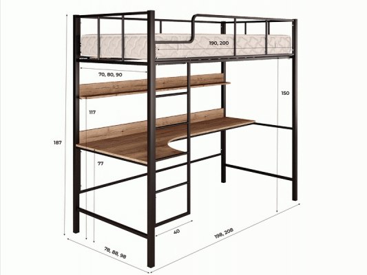 Металлическая кровать-чердак Хельга 2 1