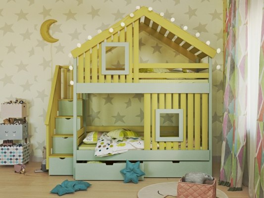 Кровать 2-х ярусная PinoLetto Kolombino ( Коломбино ) с лестницей комодом 1
