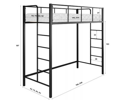 Металлическая кровать-чердак Хельга 1 3