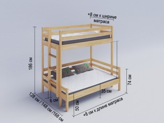Двухъярусная трехместная кровать из массива дерева Vita Mia Орленок 3