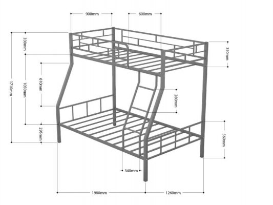 Кровать двухъярусная металлическая Раута с полками 3