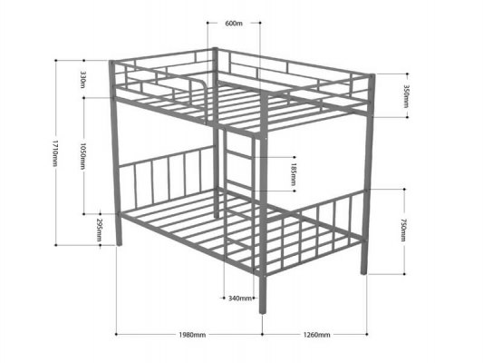 Кровать двухъярусная металлическая Валенсия 120 с ящиками и полками ( для взрослых и детей ) 3