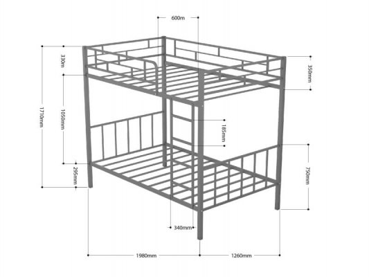 Кровать двухъярусная металлическая Валенсия 120 ( для взрослых и детей ) 3