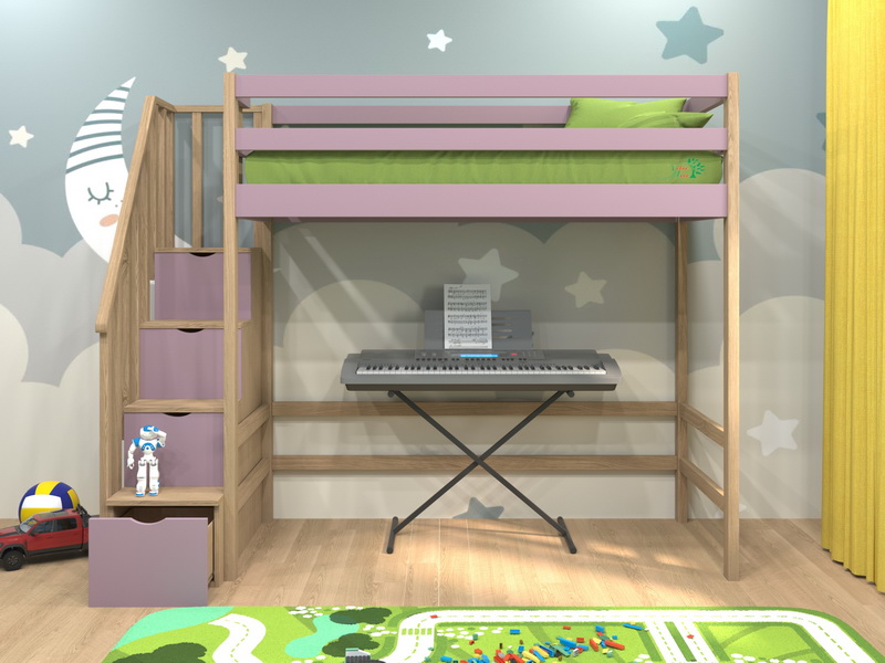 Кровать-чердак Vita Mia Bravo ( Браво ) с лестницей комодом