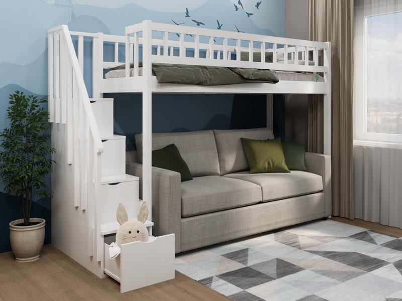 Кровать-чердак Vita Mia Uno ( Уно ) с лестницей комодом