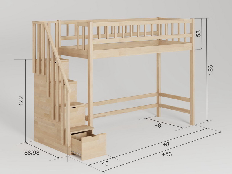 Кровать-чердак Vita Mia Uno ( Уно ) с лестницей комодом