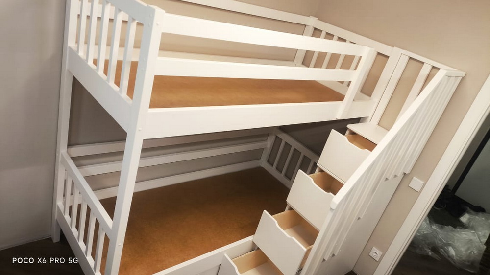 Кровать двухъярусная из массива дерева PinoLetto La Scala ( Ла Скала ); 80x190 см. Белая эмаль