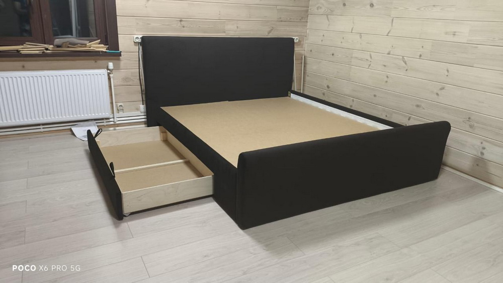 Кровать Vita Mia Rim ( Рим ) с выкатным ящиком; 180x210 см в темно-коричневом велюре Velutto 24