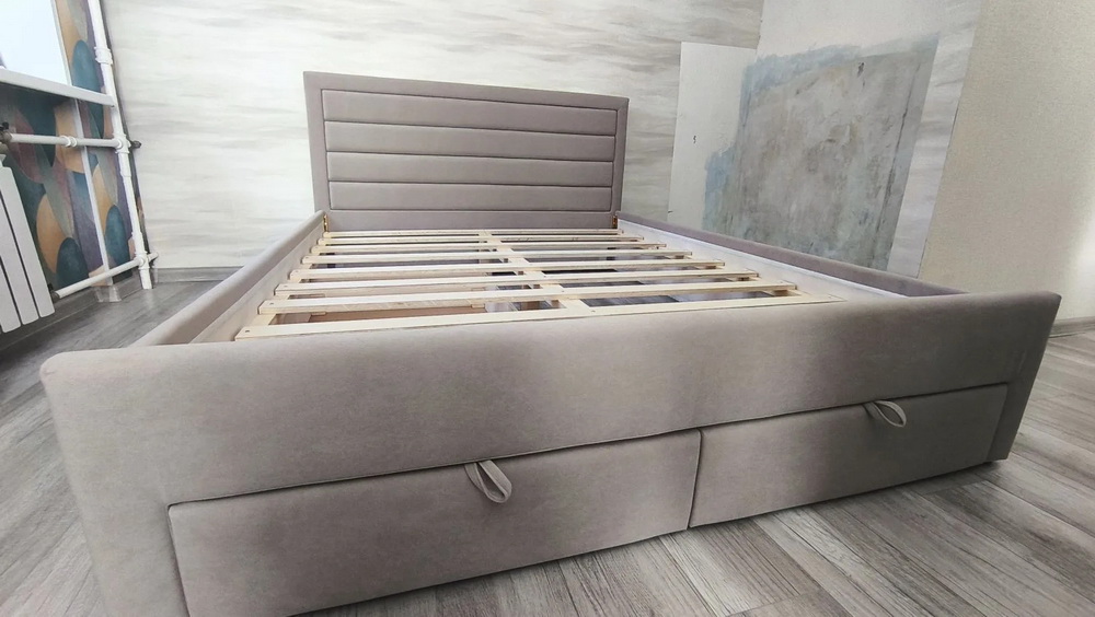 Кровать Vita Mia Somerset (Сомерсет) с выкатными ящиками; 160x210 см. Два ящика в ногах + боковой слева. Ткань Galaxy 16