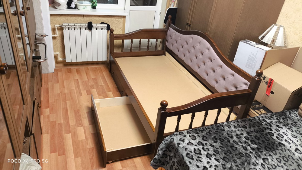 Софа VitaMia Белецца 90х180 с выкатными ящиками в цвете донской орех/ткань Velutto11