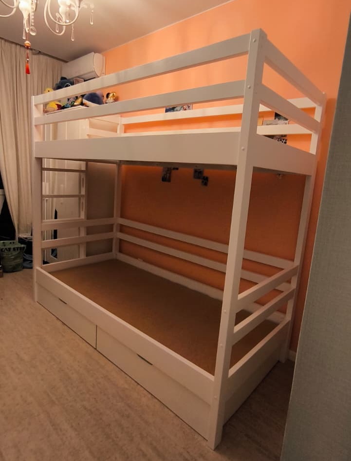 Двухъярусная кровать Vita Mia Korsar 2 (Корсар 2), 90х200 см. Низы закрыты. Выкатные ящики. Цвет: Белая эмаль.