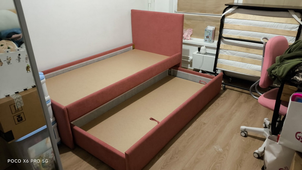 Кровать Vita Mia Лино 90х190 с выкатным 80х180 в велюре galaxy 19