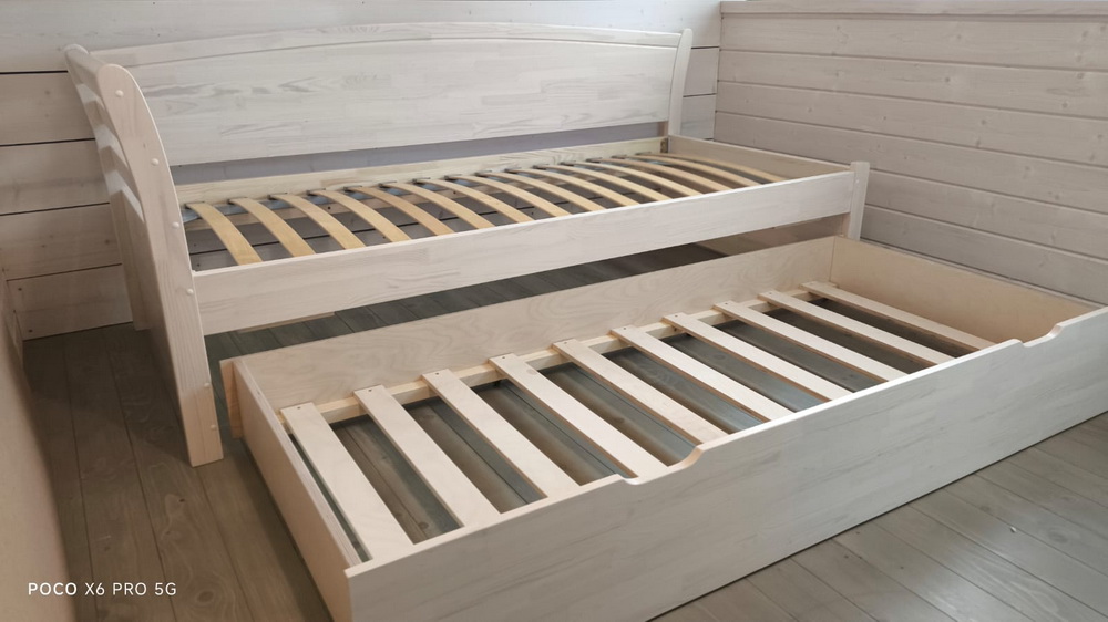 Кровать Тина 2, 90х200 с доп спальным местом беленое дерево с орт вкладышем наверх