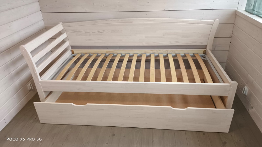 Кровать Тина 2, 90х200 с доп спальным местом беленое дерево с орт вкладышем наверх